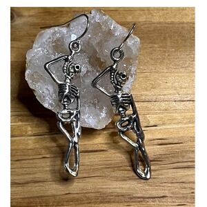 Silver Skeleton Earrings -Gothic Punk Halloween Alternative Jewelry Gift -New